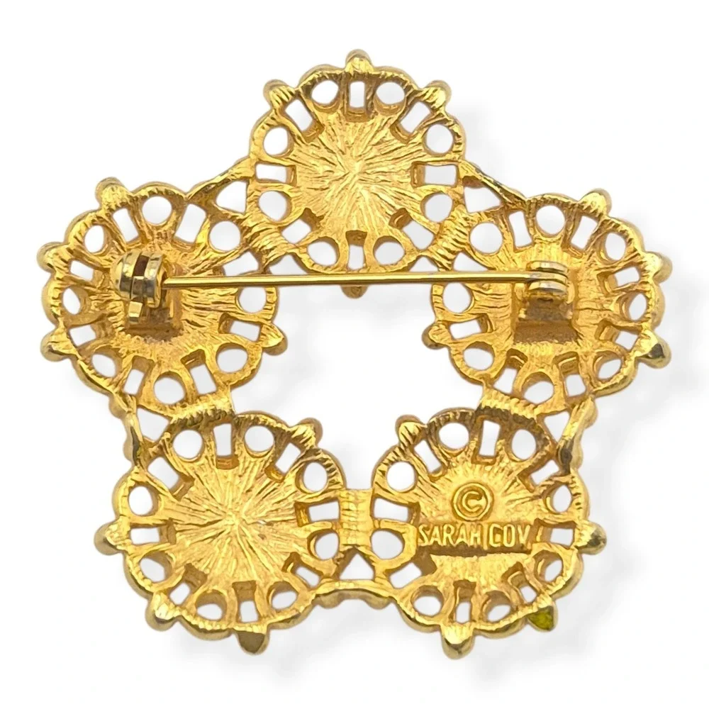Vintage Sarah Coventry Valencia Brooch & Earrings Set 1970s Faux Coral Gold Tone